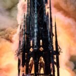 The spire of Notre-Dame de Paris on fire, April 2019